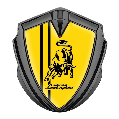 Lamborghini Emblem Abzeichen Graphit Tonfarbe mit Gelb Fundament und Schwarz Logo Stil