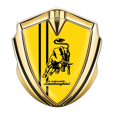 Lamborghini Emblem Abzeichen Goldtonfarbe mit Gelb Fundament und Schwarz Logo Stil