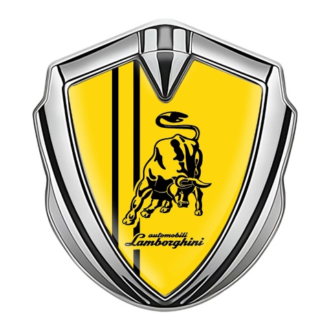 Lamborghini Emblem Abzeichen Silbertonfarbe mit Gelb Fundament und Schwarz Logo Stil