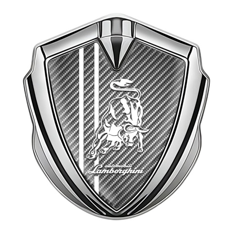 Lamborghini Abzeichen selbstklebend Silbertonfarbe Hell carbon Weiss logo design