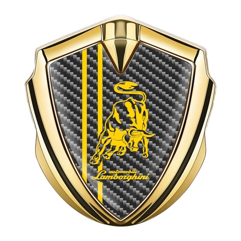 Lamborghini Emblem Abzeichen selbstklebend Goldtonfarbe mit Carbon Hintergrund und Gelb Logo
