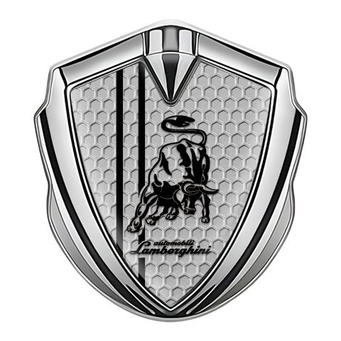 Lamborghini Emblem Auto Zeichen Silbertonfarbe mit Wabeneffekt Basis und Schwarz Logo Stil