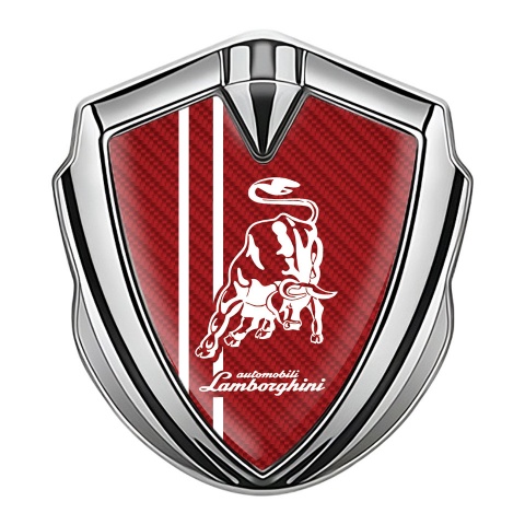 Lamborghini Selbstklebendes Metallaufkleber Emblem Silbertonfarbe mit Rote Carbon Weiss Logo Stil