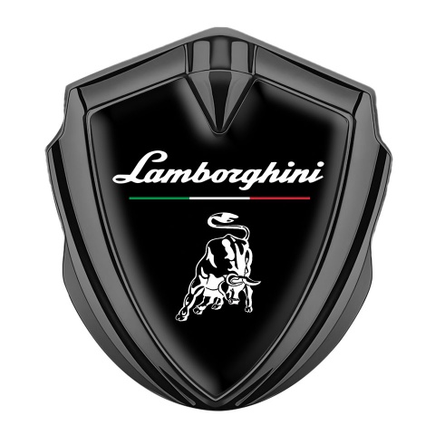 Lamborghini Emblem Abzeichen Graphit Tonfarbe Schwarz Fundament mit Italienische Flagge logo Stil