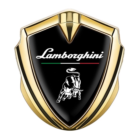 Lamborghini Emblem Abzeichen Goldtonfarbe Schwarz Fundament mit Italienische Flagge logo Stil