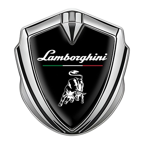 Lamborghini Emblem Abzeichen Silbertonfarbe Schwarz Fundament mit Italienische Flagge logo Stil