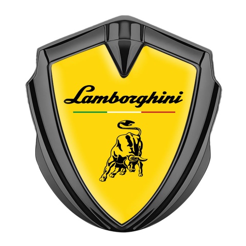 Lamborghini Abzeichen selbstklebend Graphit Tonfarbe Gelb Fundament und Italienische Flagge Logo Stil