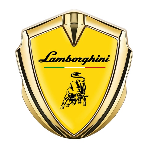 Lamborghini Abzeichen selbstklebend Goldtonfarbe Gelb Fundament und Italienische Flagge Logo Stil