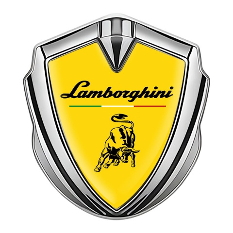 Lamborghini Abzeichen selbstklebend Silbertonfarbe Gelb Fundament und Italienische Flagge Logo Stil