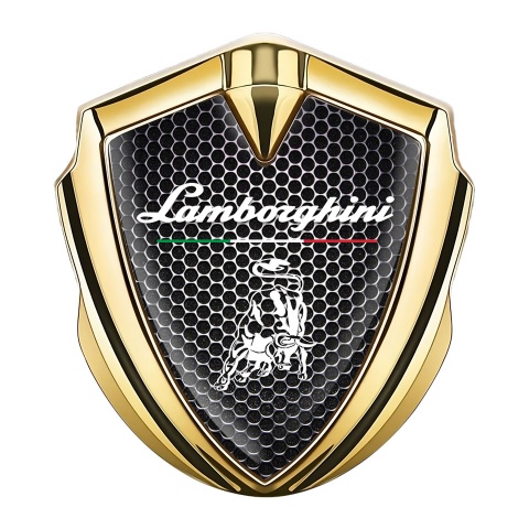 Lamborghini Emblem Abzeichen selbstklebend Goldtonfarbe mit Perforierter Stahl Design und Italienische Flagge Logo