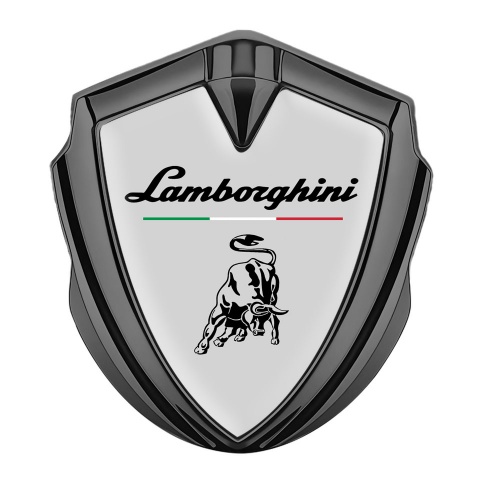 Lamborghini Emblem Auto Zeichen Graphit Tonfarbe mit Grau Hintergrund und Italienische Flagge Logo Motiv