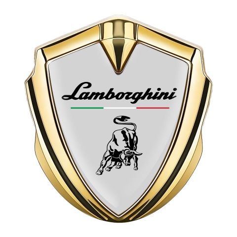 Lamborghini Emblem Auto Zeichen Goldtonfarbe mit Grau Hintergrund und Italienische Flagge Logo Motiv