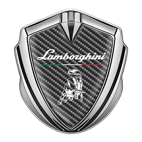 Lamborghini Emblem Aufkleber Autozubehor Silbertonfarbe Kohlenstoff Basis und Italienische Flagge Logo Motiv