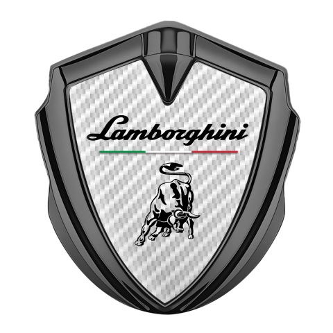 Lamborghini Selbstklebendes Metallaufkleber Emblem Graphit Tonfarbe mit Weiss Carbon und Italienische Flagge Logo Motiv