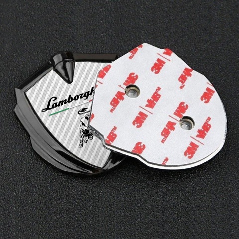 Lamborghini Selbstklebendes Metallaufkleber Emblem Graphit Tonfarbe mit Weiss Carbon und Italienische Flagge Logo Motiv