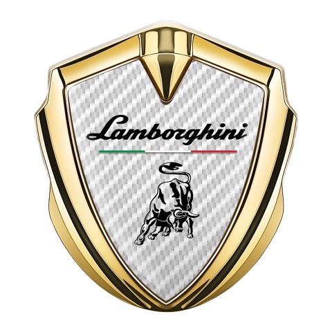 Lamborghini Selbstklebendes Metallaufkleber Emblem Goldtonfarbe mit Weiss Carbon und Italienische Flagge Logo Motiv
