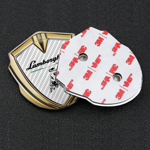 Lamborghini Selbstklebendes Metallaufkleber Emblem Goldtonfarbe mit Weiss Carbon und Italienische Flagge Logo Motiv