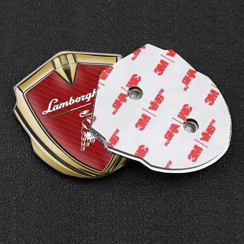 Lamborghini Emblem Logo Schriftzug Aufkleber Goldtonfarbe mit Rote Carbon und Italienische Flagge Logo Motiv