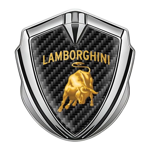 Lamborghini Emblem Abzeichen Silbertonfarbe Schwarz Kohlenstoff Auflage