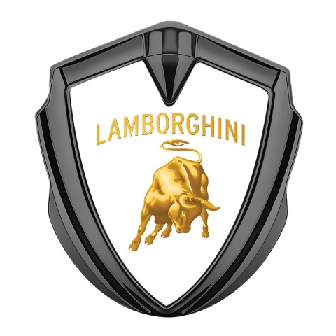 Lamborghini Emblem Abzeichen selbstklebend Graphit Tonfarbe Weiss Hintergrund und Gold Design Logo