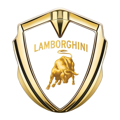 Lamborghini Emblem Abzeichen selbstklebend Goldtonfarbe Weiss Hintergrund und Gold Design Logo