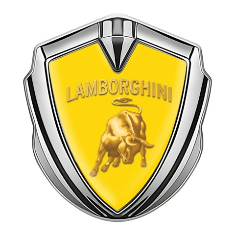 Lamborghini Emblem Aufkleber Autozubehor Silbertonfarbe mit GElb Hintergrund und Gold Logo Design