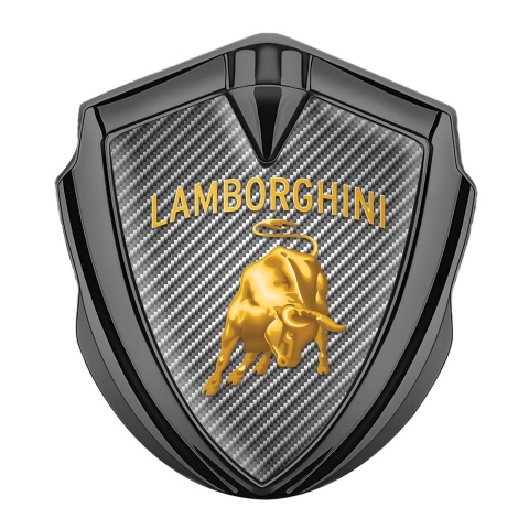 Lamborghini Selbstklebendes Metallaufkleber Emblem Graphit Tonfarbe mit Kohlenstoff Hintergrund und Gold Logo Design
