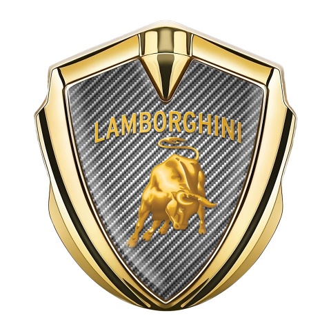 Lamborghini Selbstklebendes Metallaufkleber Emblem Goldtonfarbe mit Kohlenstoff Hintergrund und Gold Logo Design