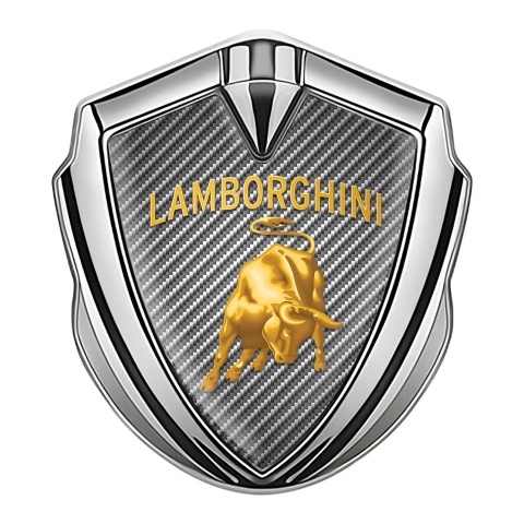 Lamborghini Selbstklebendes Metallaufkleber Emblem Silbertonfarbe mit Kohlenstoff Hintergrund und Gold Logo Design