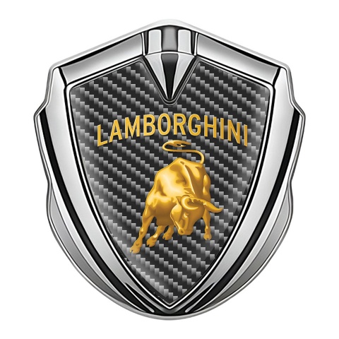 Lamborghini Seitenflugel Emblem Aufkleber Silbertonfarbe Dunkles Carbon und Gold Logo Design