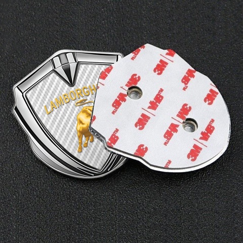 Lamborghini Emblem Abzeichen Silbertonfarbe Weiss carbon und Gold Logo Design