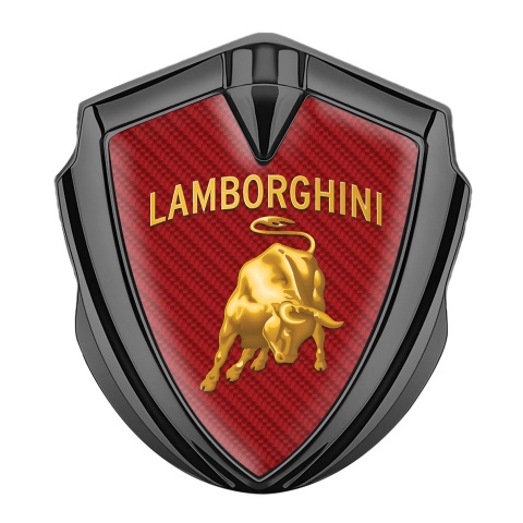 Lamborghini Emblem Abzeichen selbstklebend Graphit Tonfarbe mit Rote Kohlenstoff und Gold Logo Design