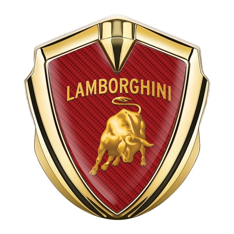 Lamborghini Emblem Abzeichen selbstklebend Goldtonfarbe mit Rote Kohlenstoff und Gold Logo Design