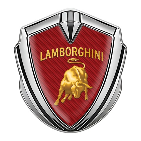 Lamborghini Emblem Abzeichen selbstklebend Silbertonfarbe mit Rote Kohlenstoff und Gold Logo Design