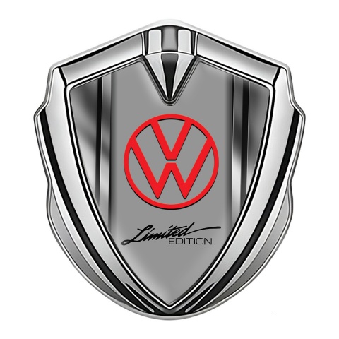 VW Emblem Logo Schriftzug Aufkleber Silbertonfarbe mit Poliertes Metall Stil Basis