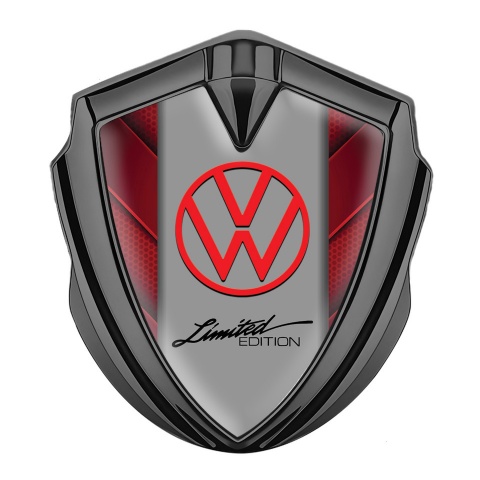 VW Abzeichen selbstklebend Graphit Tonfarbe mit Rote V formige Platten Design