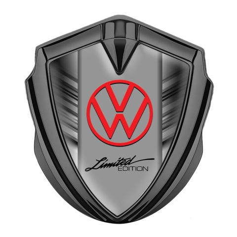 VW Emblem Abzeichen selbstklebend Graphit Tonfarbe mit Graue Streifen Basis und Limited Edition Logo