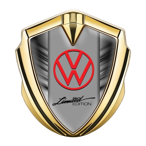 VW Emblem Abzeichen selbstklebend Goldtonfarbe mit Graue Streifen Basis und Limited Edition Logo