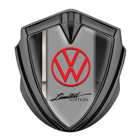 VW Emblem Logo Schriftzug Aufkleber mit Graphit Tonfarbe und Grau Sportstreifen auf der Basis
