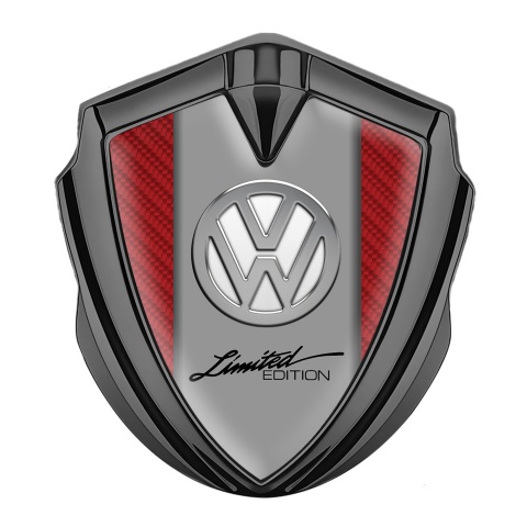 VW Abzeichen selbstklebend Graphit Tonfarbe mit Rote Kohlenstoff und Chrom Logo Stil