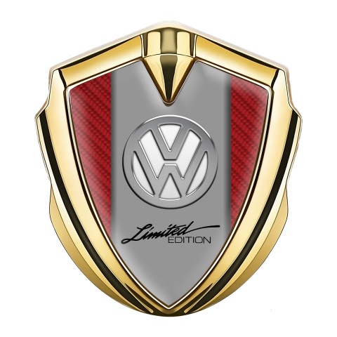 VW Abzeichen selbstklebend Goldtonfarbe mit Rote Kohlenstoff und Chrom Logo Stil