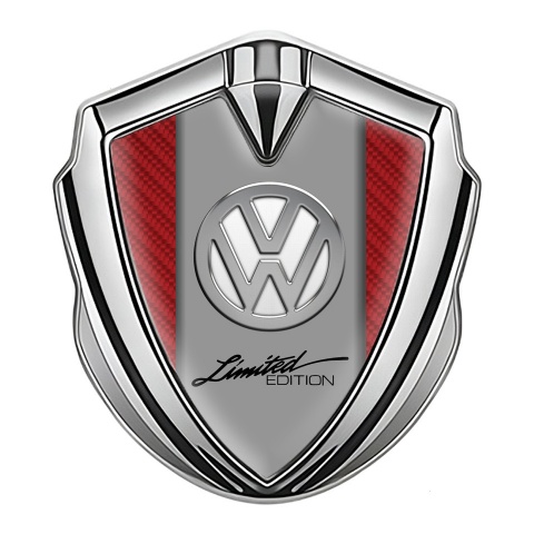 VW Abzeichen selbstklebend Silbertonfarbe mit Rote Kohlenstoff und Chrom Logo Stil