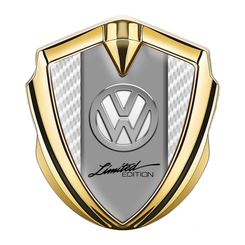 VW Emblem Abzeichen selbstklebend Goldtonfarbe mit Weiss Carbon und Chrom Logo Stil