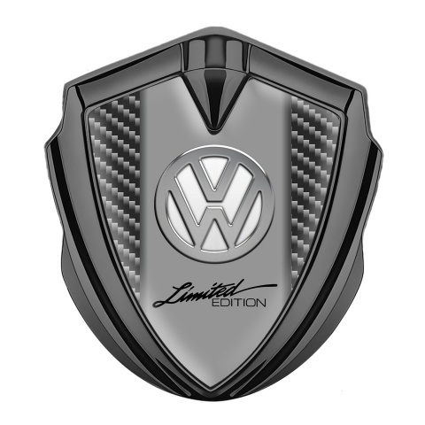 VW Emblem Logo Schriftzug Aufkleber Graphit Tonfarbe mit Dunkel Carbon und Chrom Logo Stil