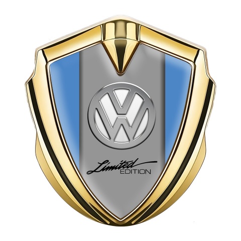 VW Emblem Abzeichen Goldtonfarbe mit Blau und Chrom Basis Limited Edition logo Stil