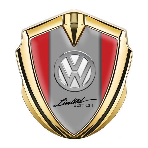 VW Emblem Aufkleber Autozubehor Goldtonfarbe mit Rote Hintergrund und Chrom Logo