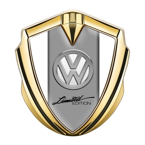 VW Selbstklebendes Metallaufkleber Emblem mit Goldtonfarbe Weiss Vorlage und Chrom Logo