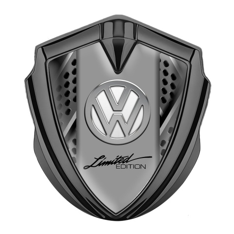 VW Emblem Abzeichen Graphit Tonfarbe mit Stahlgeflecht Basis und Limited Edition Logo