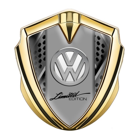 VW Emblem Abzeichen Goldtonfarbe mit Stahlgeflecht Basis und Limited Edition Logo