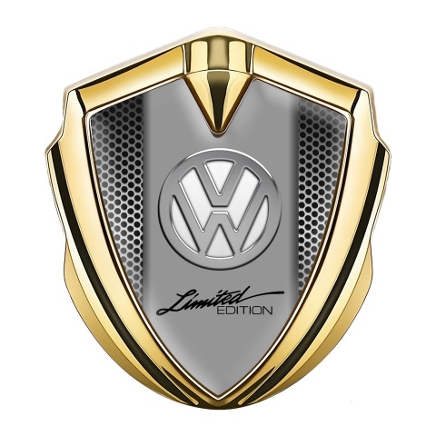 VW Emblem Auto Zeichen Goldtonfarbe mit Stahlgitter Effekt und Chrom logo